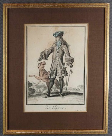 Myśliwy z psem - miedzioryt 1703 rok - Caspar Luyken