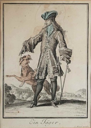 Myśliwy z psem - miedzioryt 1703 rok - Caspar Luyken