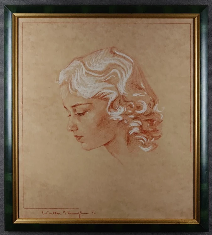 Portret blondynki - Walter Stengl - malarstwo pastelowe