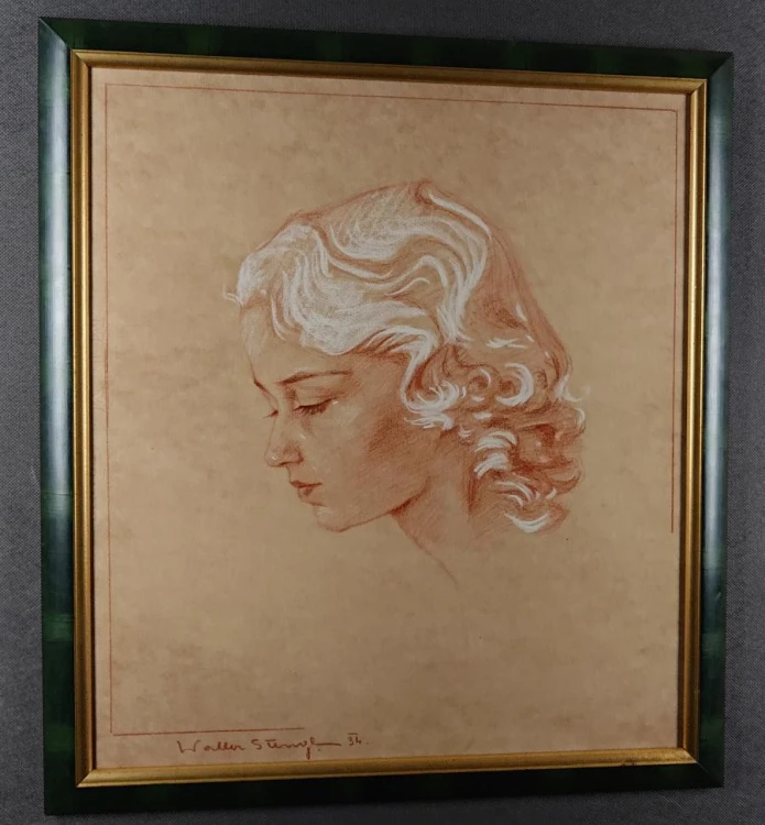 Portret blondynki - Walter Stengl - malarstwo pastelowe