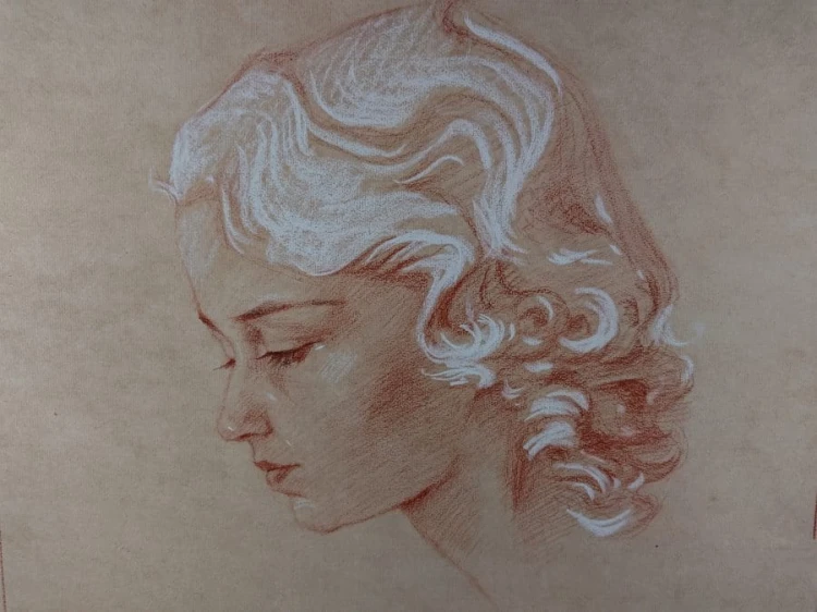 Portret blondynki - Walter Stengl - malarstwo pastelowe