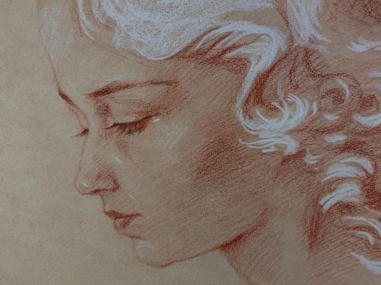 Portret blondynki - Walter Stengl - malarstwo pastelowe
