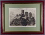 Widok na zamek w Wartburg ⭐ przedwojenna grafika ⭐ Albrecht Bruck