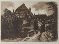 Zamek w Wartburg - przedwojenna akwaforta - Albrecht Bruck