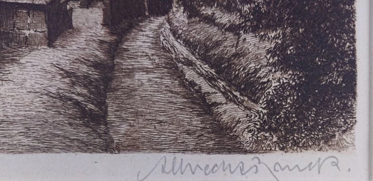 Zamek w Wartburg - przedwojenna akwaforta - Albrecht Bruck