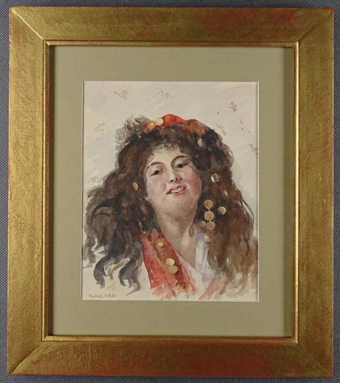 Portret dziewczyny - malarstwo akwarelowe - R. Heinen