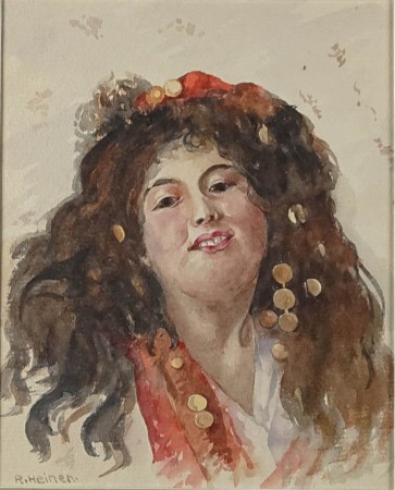Portret dziewczyny - malarstwo akwarelowe - R. Heinen