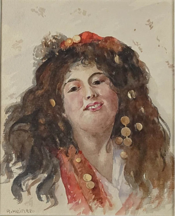 Portret dziewczyny - malarstwo akwarelowe - R. Heinen