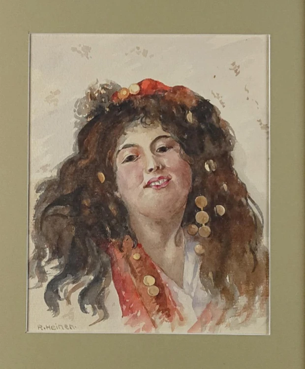 Portret dziewczyny - malarstwo akwarelowe - R. Heinen