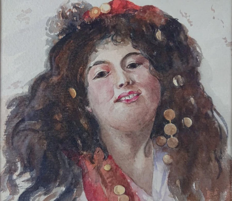 Portret dziewczyny - malarstwo akwarelowe - R. Heinen