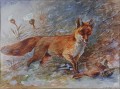 Lis i zając - obraz akwarelowy - R. Heinen