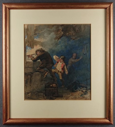 Scena batalistyczna - Alessandro Durini - Akwarela XIX wiek