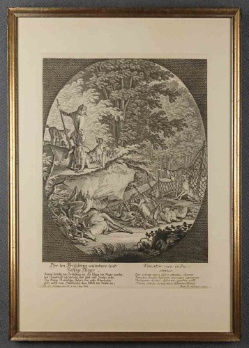 Myśliwy po polowaniu - miedzioryt Martin Elias Ridinger