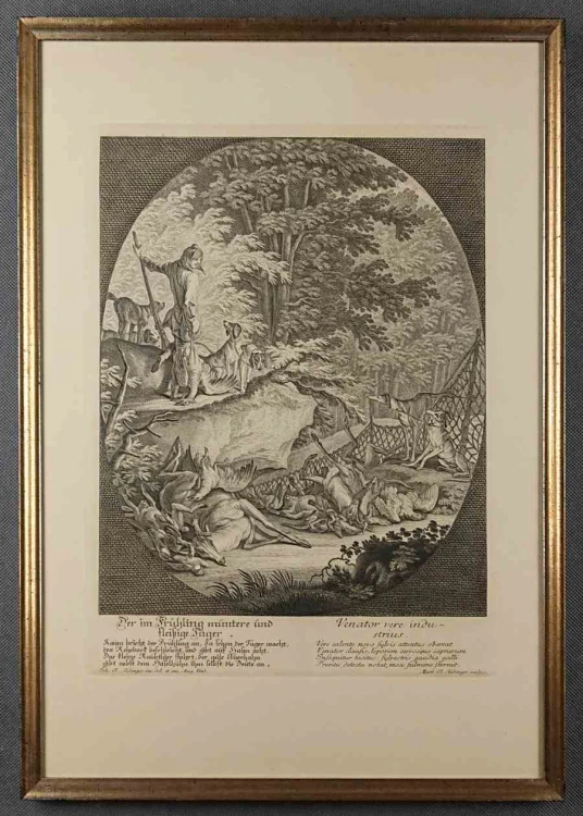 Myśliwy po polowaniu - miedzioryt Martin Elias Ridinger