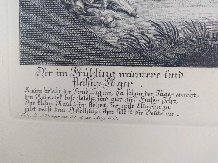 Myśliwy po polowaniu - miedzioryt Martin Elias Ridinger