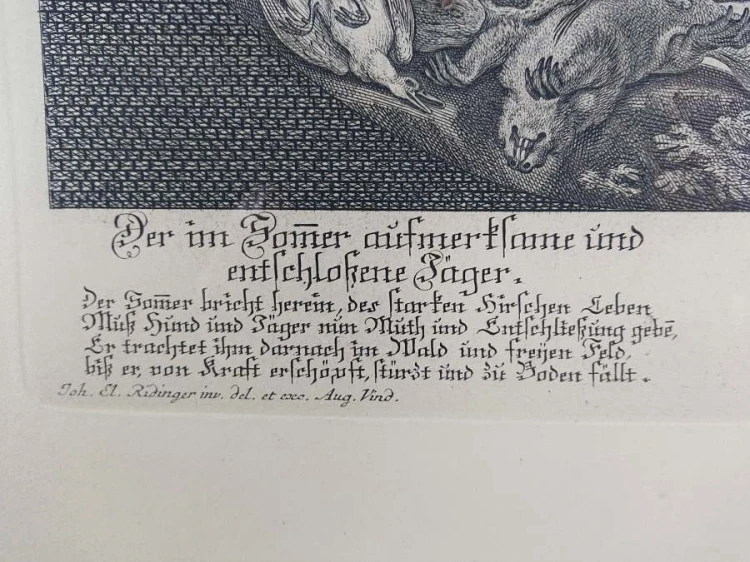 Odpoczynek po polowaniu - miedzioryt Martin Elias Ridinger