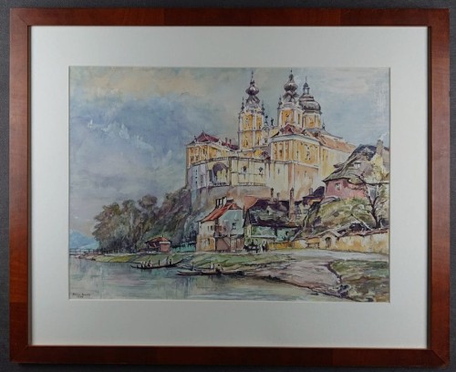 Klasztor Melk - Benno Danitz - Duża barwna akwarela