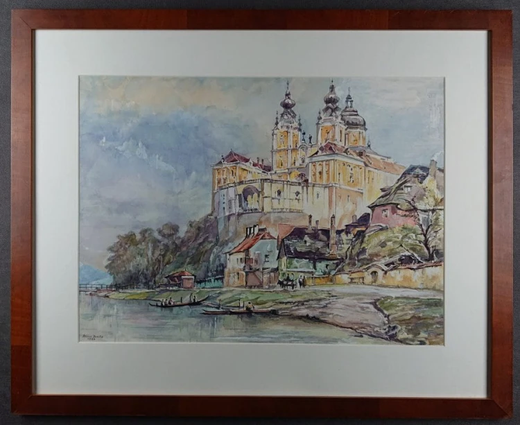 Klasztor Melk - Benno Danitz - Duża barwna akwarela