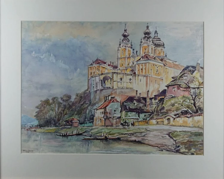 Klasztor Melk - Benno Danitz - Duża barwna akwarela