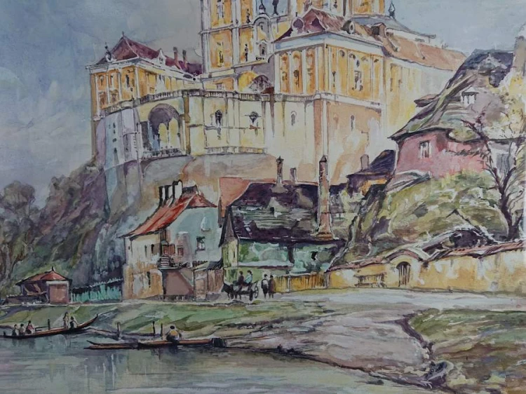Klasztor Melk - Benno Danitz - Duża barwna akwarela