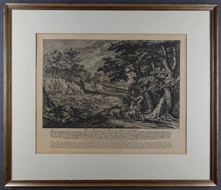 Na polowanie z psami - miedzioryt Johann Elias Ridinger