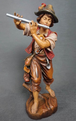 Wędrowny grajek - Duża kolorowa figurka z drewna