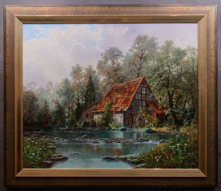Młyn wodny w tajemniczym lesie - romantyczny obraz - Hermann Dieste