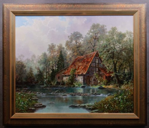 Młyn wodny w tajemniczym lesie - romantyczny obraz - Hermann Dieste