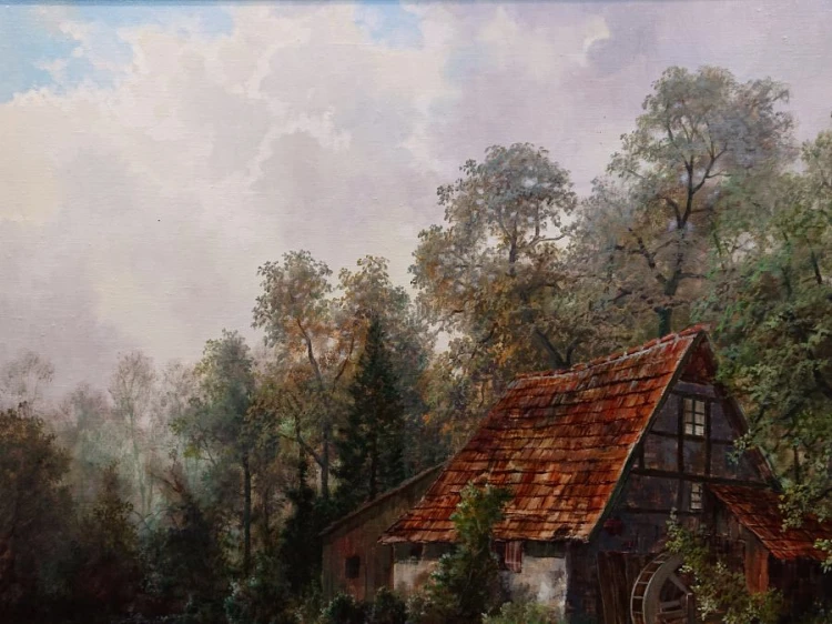 Młyn wodny w tajemniczym lesie - romantyczny obraz - Hermann Dieste