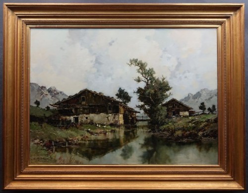 Młyn wodny w podgórskim krajobrazie - monachijskie malarstwo - Ernst Bröcker