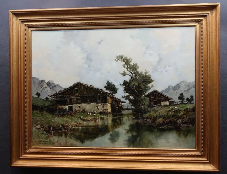Młyn wodny w podgórskim krajobrazie - monachijskie malarstwo - Ernst Bröcker