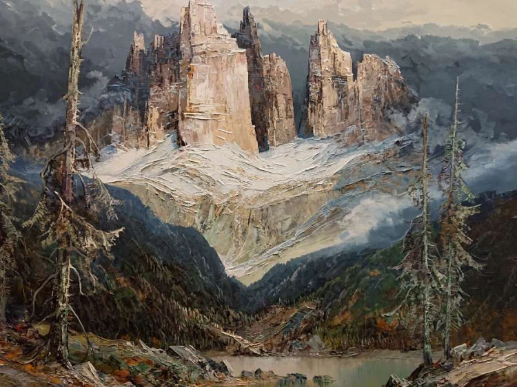Trzy szczyty Lavaredo - obraz szpachlowy - Heinz Münnich