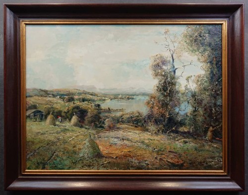 Snopki po żniwach - dekoracyjny pejzaż olejny - Ludwig Gschossmann