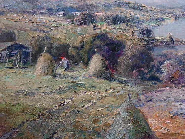 Snopki po żniwach - dekoracyjny pejzaż olejny - Ludwig Gschossmann