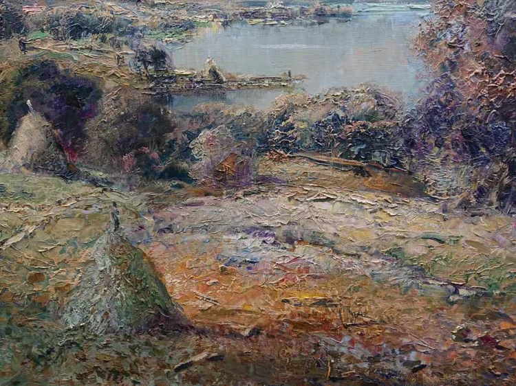 Snopki po żniwach - dekoracyjny pejzaż olejny - Ludwig Gschossmann