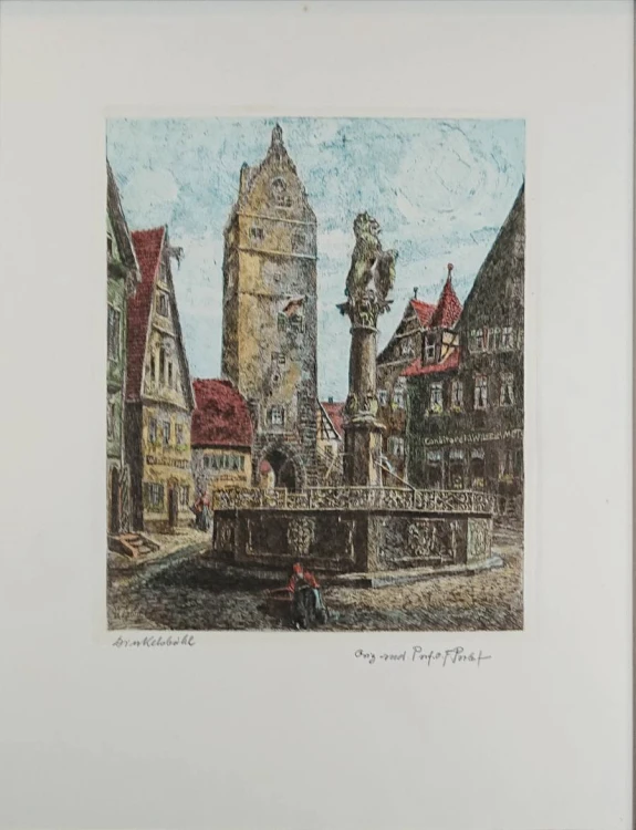 Dinkelsbühl - stara akwaforta artystyczna - Otto Ferdinand Probst