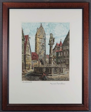 Zabytkowa architektura w Dinkelsbühl - stara grafika - Otto Ferdinand Probst
