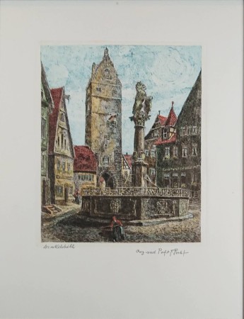 Zabytkowa architektura w Dinkelsbühl - stara grafika - Otto Ferdinand Probst