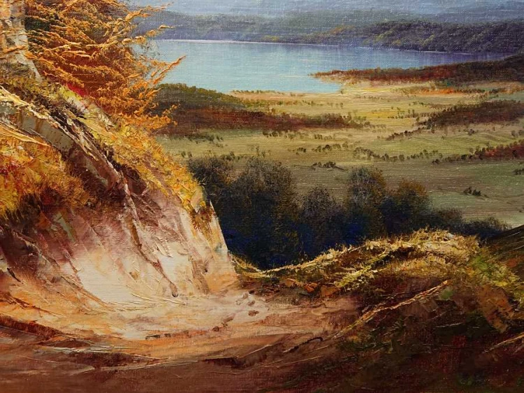 Jesienny pejzaż z widokiem na jezioro - obraz olejny - Hermann Dieste