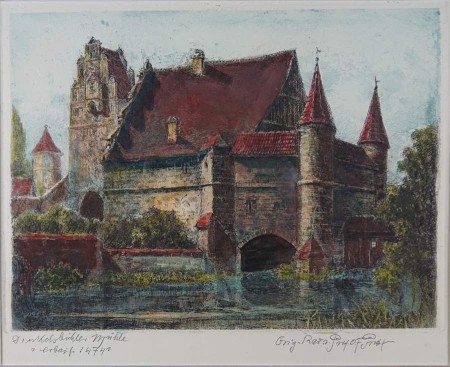 Zabytkowy Młyn w Dinkelsbühl - akwaforta Otto Ferdinand Probst