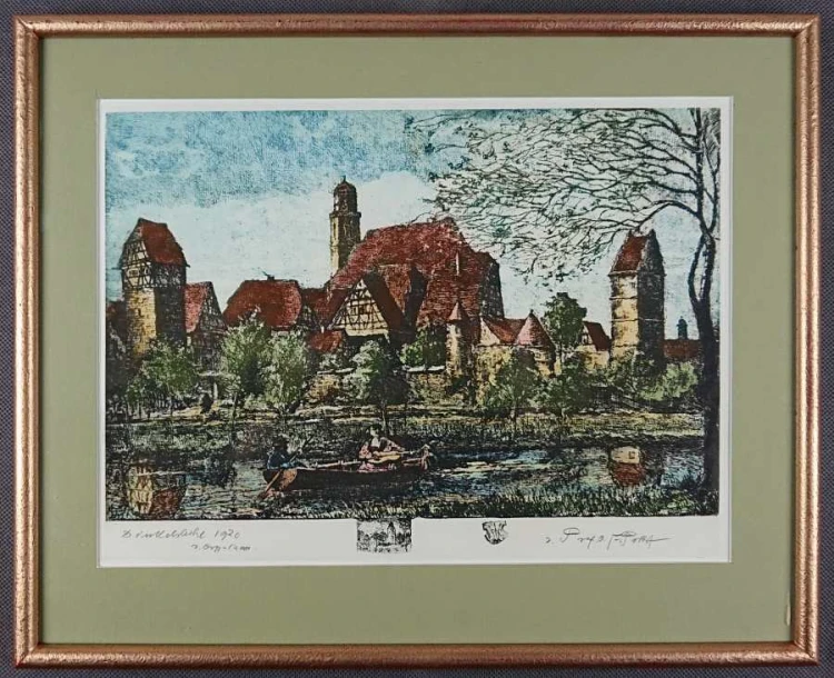 Panorama na miasto Dinkelsbühl - akwaforta Otto Ferdinand Probst