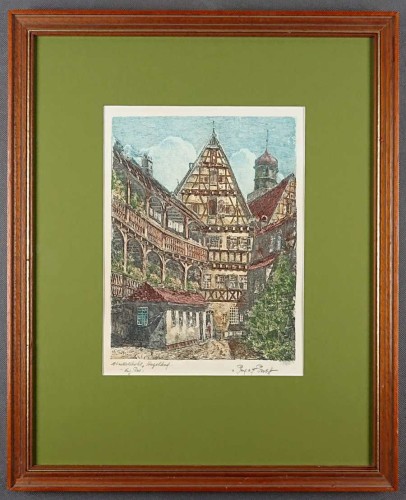 Dinkelsbühl - malowniczy dziedziniec z widokiem na wieżę - Ferdinand Probst