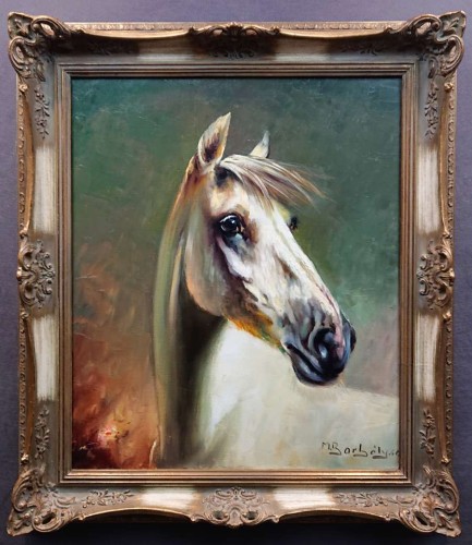 Koń siwek na portrecie - malarstwo animalistyczne - Michael Borbely