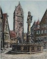 Zabytkowa fontanna w Dinkelsbühl - grafika Otto Ferdinand Probst