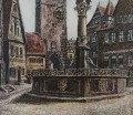 Zabytkowa fontanna w Dinkelsbühl - grafika Otto Ferdinand Probst