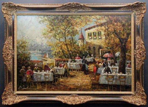 Jesienna kawiarnia w plenerze - Duży obraz w ramie - August Alexander Wendehals