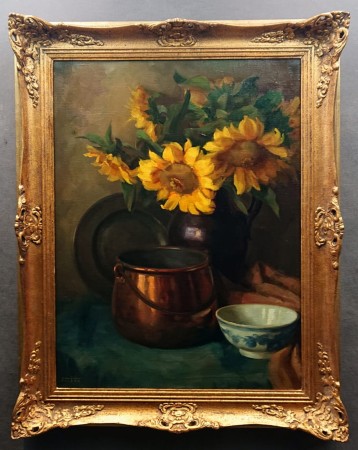 Blask Słoneczników - Martwa natura - Przedwojenny obraz olejny