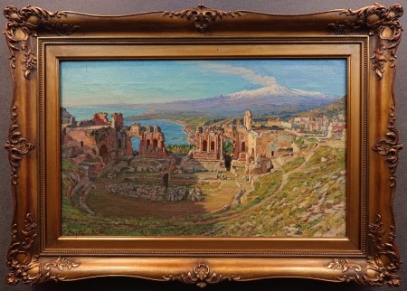 Ruiny Teatro Greco w blasku Etny - stary obraz - Gaetano Barbagallo