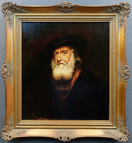 Mały obraz - Portret starca w kapeluszu - stara kopia Rembrandta