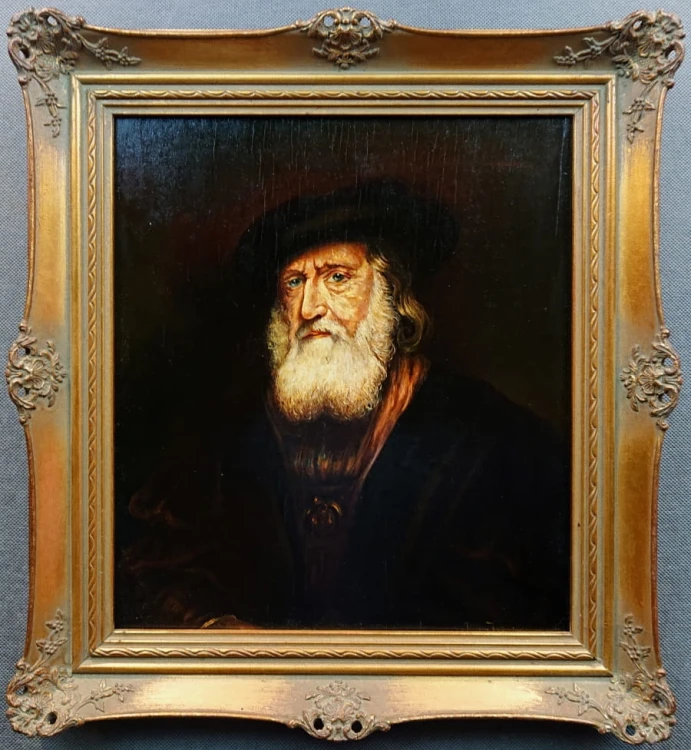 Mały obraz - Portret starca w kapeluszu - stara kopia Rembrandta